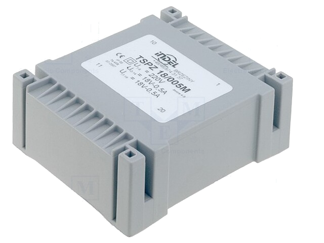 Transformator: ingegoten; 18VA; 230VAC; 18V; 18V; 500mA; 500mA; PCB Transformator: ingegoten; 18VA; 230VAC; 18V; 18V; 500mA; 500mA; PCB